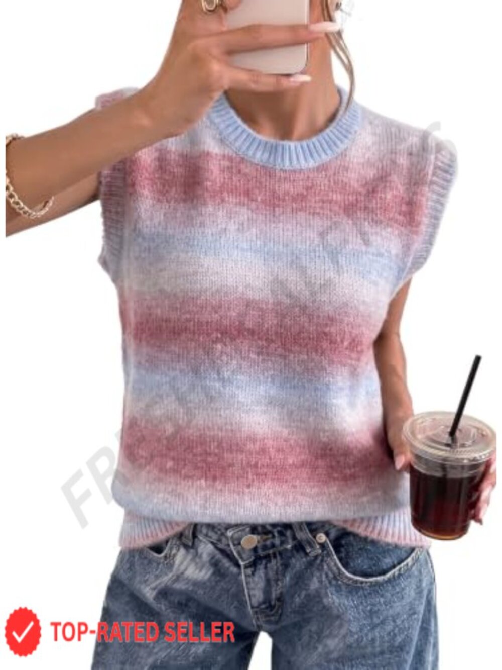 Women's Gradient Knit Sleeveless Sweater Vest Pullover Tank Top